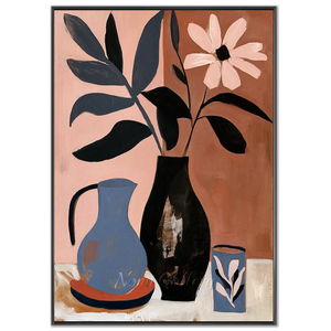 Abstract Floral Still Life with Terracotta & Blue #NM282