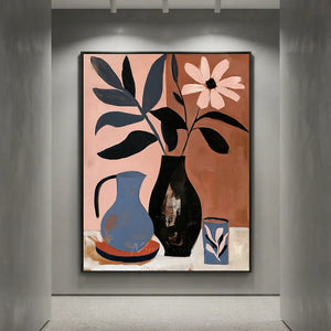 Abstract Floral Still Life with Terracotta & Blue #NM282