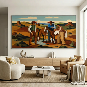 Geometric Western Landscape with Cowboys & Horses #NM241
