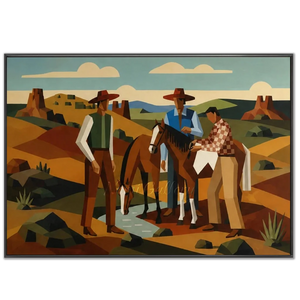 Geometric Western Landscape with Cowboys & Horses #NM241