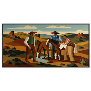 Geometric Western Landscape with Cowboys & Horses #NM241