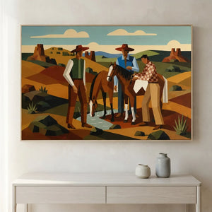 Geometric Western Landscape with Cowboys & Horses #NM241