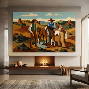 Geometric Western Landscape with Cowboys & Horses #NM241