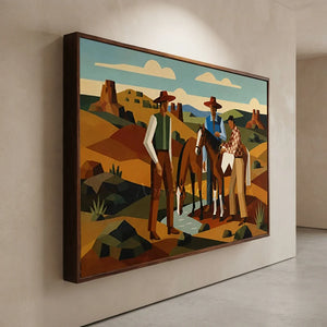 Geometric Western Landscape with Cowboys & Horses #NM241