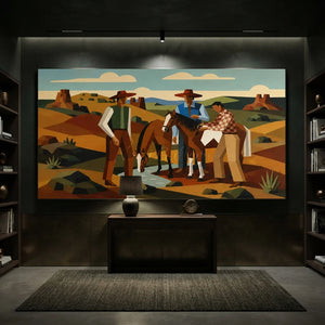 Geometric Western Landscape with Cowboys & Horses #NM241