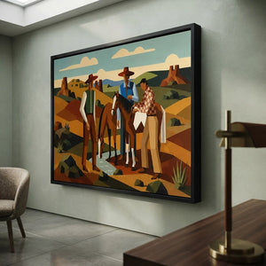 Geometric Western Landscape with Cowboys & Horses #NM241