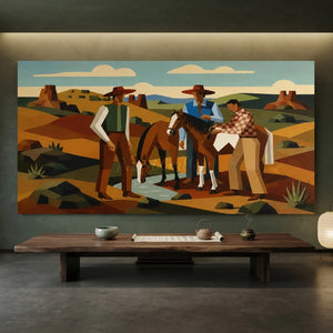Geometric Western Landscape with Cowboys & Horses #NM241