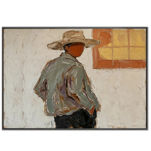 Contemplative Man in Hat Textured Oil Painting #NM335