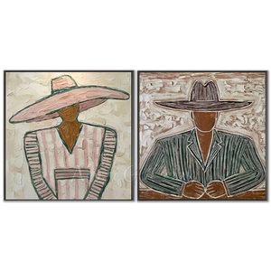 Elegant Abstract Figures in Hats Textured Canvas Art #NM499