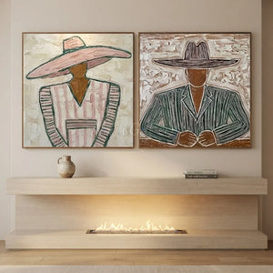 Elegant Abstract Figures in Hats Textured Canvas Art #NM499