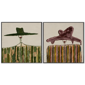 Whimsical Textured Figures with Hats Abstract Oil Painting #NM501