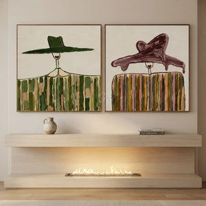 Whimsical Textured Figures with Hats Abstract Oil Painting #NM501