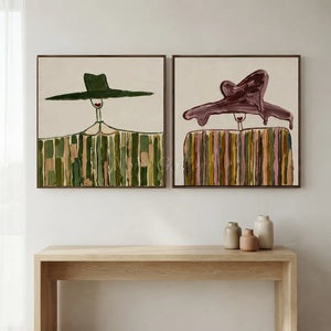 Whimsical Textured Figures with Hats Abstract Oil Painting #NM501