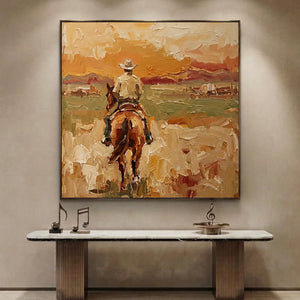 Lone Rider Western Landscape Textured Handmade Oil Painting #NM256