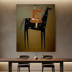 Abstract Equestrian Rider on Stylized Horse Oil Painting #NM294