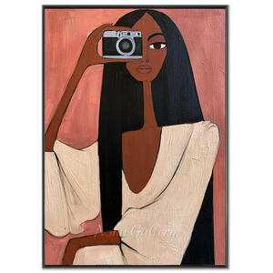 Elegant Woman with Camera Textured Oil Painting #NM296
