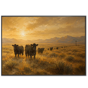 Golden Hour Cattle Drive Landscape Oil Painting #NM228
