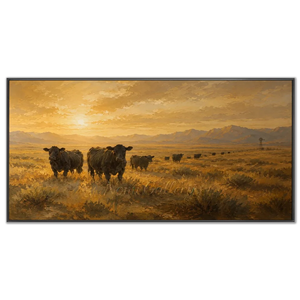 Golden Hour Cattle Drive Landscape Oil Painting #NM228