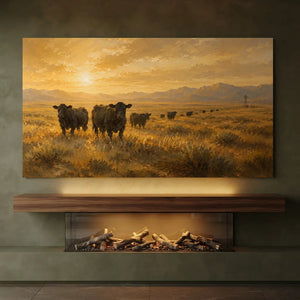 Golden Hour Cattle Drive Landscape Oil Painting #NM228