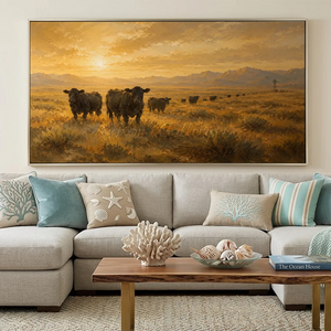 Golden Hour Cattle Drive Landscape Oil Painting #NM228