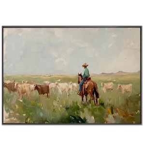 Rancher Herding Cattle Original Textured Oil Painting #NM229