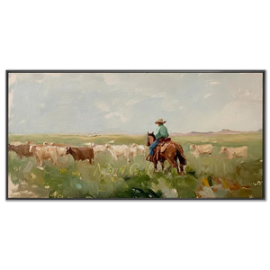 Rancher Herding Cattle Original Textured Oil Painting #NM229