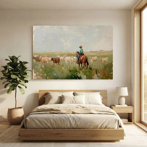 Rancher Herding Cattle Original Textured Oil Painting #NM229