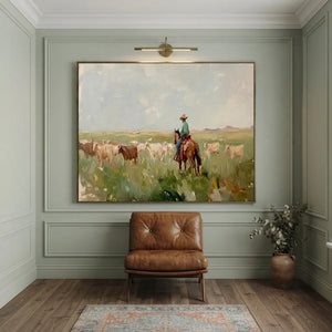 Rancher Herding Cattle Original Textured Oil Painting #NM229
