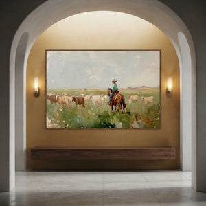 Rancher Herding Cattle Original Textured Oil Painting #NM229
