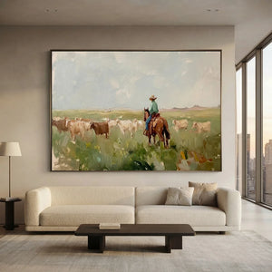 Rancher Herding Cattle Original Textured Oil Painting #NM229