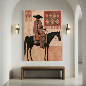Equestrian Figure with Tribal Patterns Oil Painting #NM303