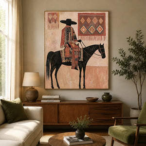 Equestrian Figure with Tribal Patterns Oil Painting #NM303