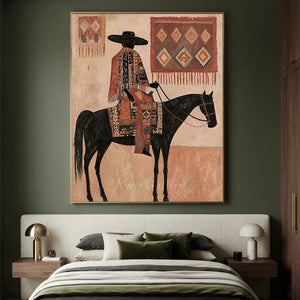 Equestrian Figure with Tribal Patterns Oil Painting #NM303