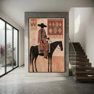Equestrian Figure with Tribal Patterns Oil Painting #NM303