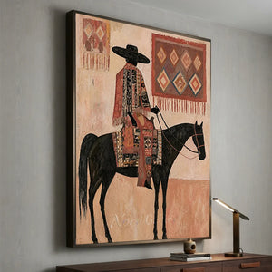 Equestrian Figure with Tribal Patterns Oil Painting #NM303