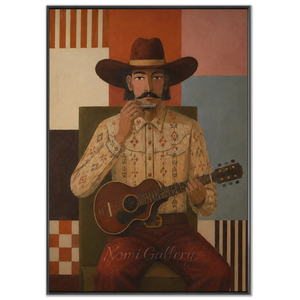 Harmonica Cowboy: Hand-Painted Americana Art #NM305