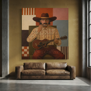 Harmonica Cowboy: Hand-Painted Americana Art #NM305