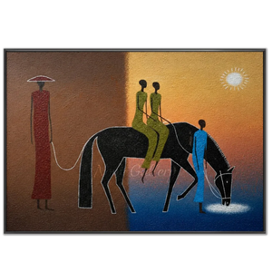 Textured Abstract Journey: Horse & Figures at Sunset #NM231