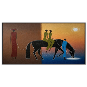 Textured Abstract Journey: Horse & Figures at Sunset #NM231