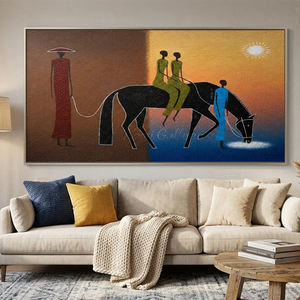 Textured Abstract Journey: Horse & Figures at Sunset #NM231
