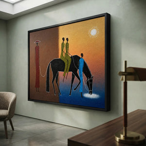 Textured Abstract Journey: Horse & Figures at Sunset #NM231