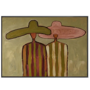 Abstract Figures with Wide Hats Handmade Oil Painting #NM232