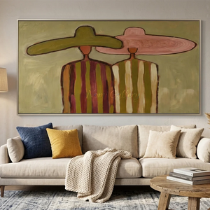 Abstract Figures with Wide Hats Handmade Oil Painting #NM232