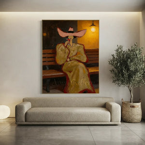 Elegant Woman in Hat Abstract Oil Painting #NM306