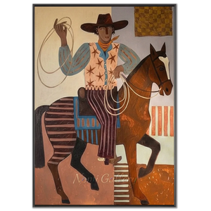 Western Cowboy on Horse Handmade Oil Painting #NM307