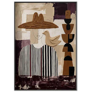 Abstract Woman with Hat & Bird Textured Oil Painting #NM308