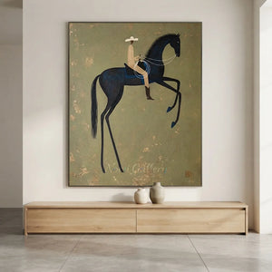 Abstract Horse Rider Oil Painting - Elegant Equestrian Art #NM313