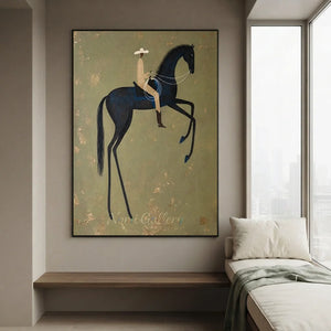 Abstract Horse Rider Oil Painting - Elegant Equestrian Art #NM313
