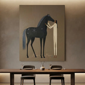 Equestrian Serenity: Hand-Painted Horse & Human Connection #NM315