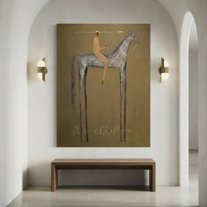 Abstract Rider on Tall Horse Canvas Art #NM358